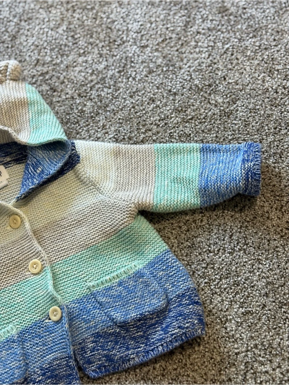 GAP 100% Cotton Striped Hooded Knit Cardigan - Blue, Mint & Cream